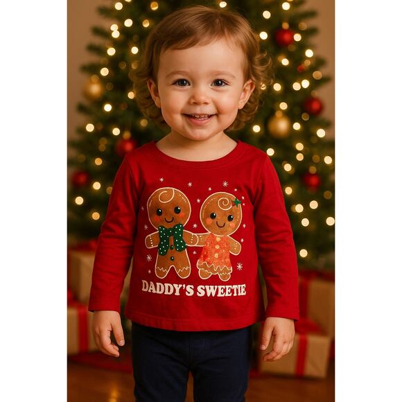 Festive Christmas Gingerbread Holiday Red Long Sleeve Tee Children’s Place 2T - Picture 1 of 5